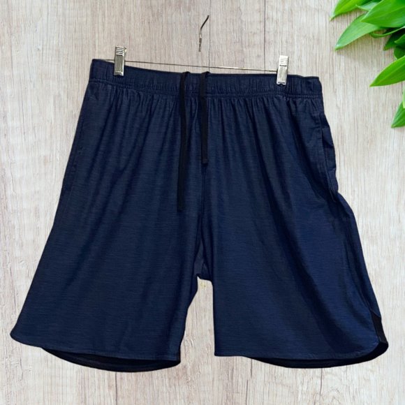 ATHLETIC WORKS -- Men's Workout Shorts, Elastic Waist and Drawstring, Black/Blue - Picture 1 of 11